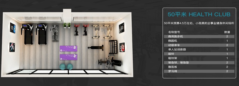 50平方健身室-快盈VIII健身器材企事业健身解决方案